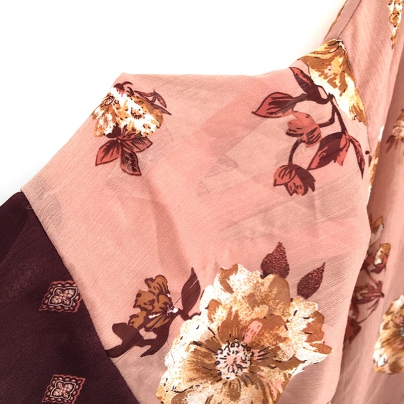 Xhilaration kimono floral dusty rose fall autumn sheer top boho robe M L women's - Picture 9 of 12